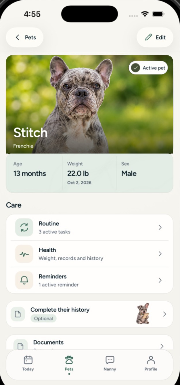 Stitch's profile in Pawli with age, weight and care